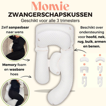 Momie™ 5-in-1 Pregnancy & Nursing Pillow – Adjustable Full-Body Support for Neck, Back & Belly, Memory Foam Comfort, Removable Washable Cover – Compact & Space-Saving