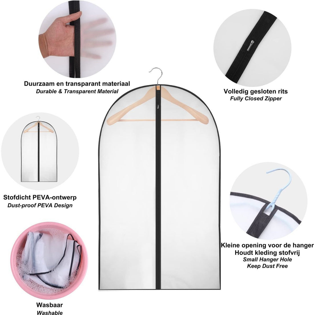 WinFong Transparent Garment Bags – 10-Pack, Extra-Large Clothes Covers (140x60 cm) – Wrinkle-Free, Dustproof, Moth & Odor Protection – Reusable & Travel-Friendly