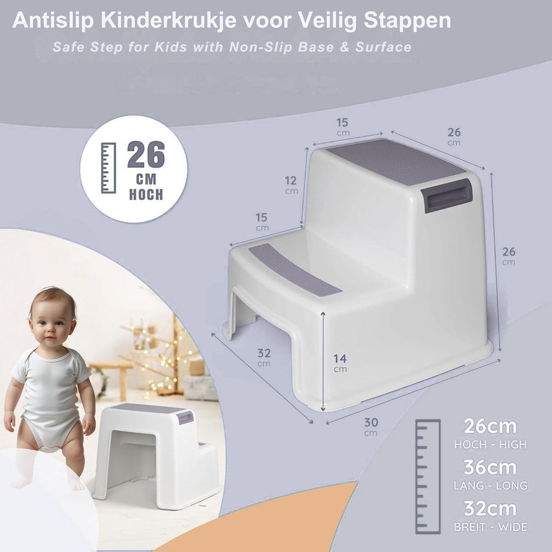 Jooier Premium 2-Step Baby Stool – Safe, Non-Slip Toddler Step for Bathroom, Kitchen & Bedroom – Perfect for Potty Training and Independent Kids (Gray)