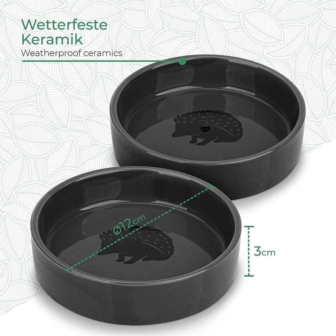 NatureCrafts Hedgehog Feeder & Water Bowl Set – Durable, Weatherproof Ceramic Feeding Station (12cm, 2-Piece Set)