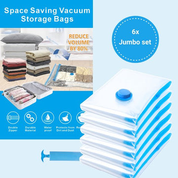 SpaceSaver Vacuum Storage Bags Jumbo 6-Pack – Save 80% Space for Clothes & Bedding