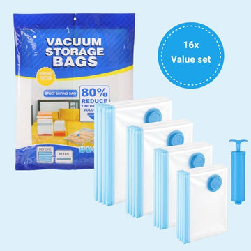 SpaceSaver Vacuum Storage Bags 16pc Value Pack – Save 80% Space with Pump