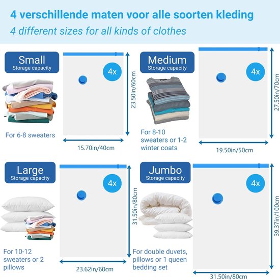 SpaceSaver Vacuum Storage Bags 16pc Value Pack – Save 80% Space with Pump