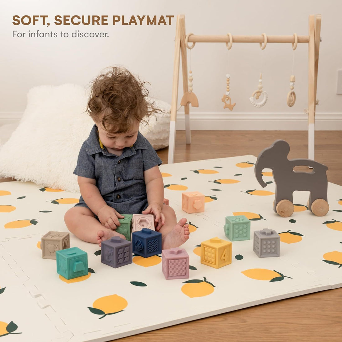 KinderNest Schuim Baby Speelmat - 6-delig, Getest Veilig, Antislip, Zacht & Waterdicht Kruipmat - Lemon Cream - 180x180 cm