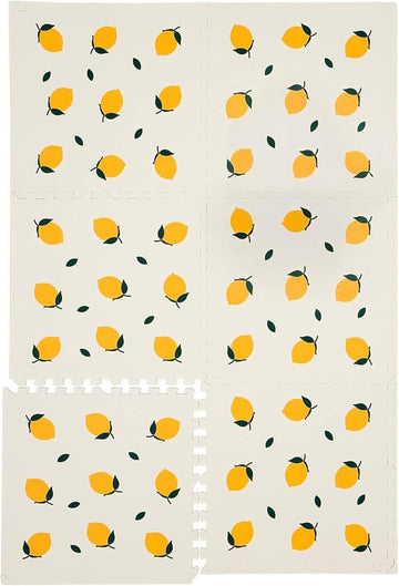 KinderNest Schuim Baby Speelmat - 6-delig, Getest Veilig, Antislip, Zacht & Waterdicht Kruipmat - Lemon Cream - 180x180 cm