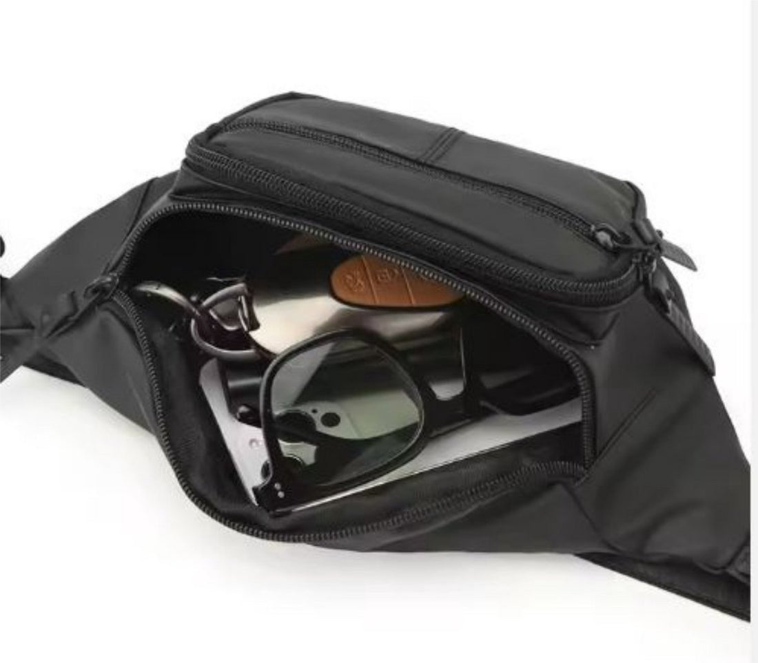 DIS10S Water-Resistant Unisex Travel Hip Bag – Lightweight Money Belt with Adjustable Strap, Secure Zippered Compartments for Passport, Phone, and Valuables – Black