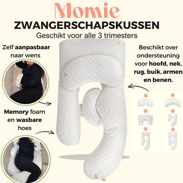 Momie™ Pregnancy Pillow – Full Body Support Cushion for Neck, Back & Belly | Adjustable 5-in-1 Design | Memory Foam & Washable Cover | Perfect for Pregnancy & Nursing