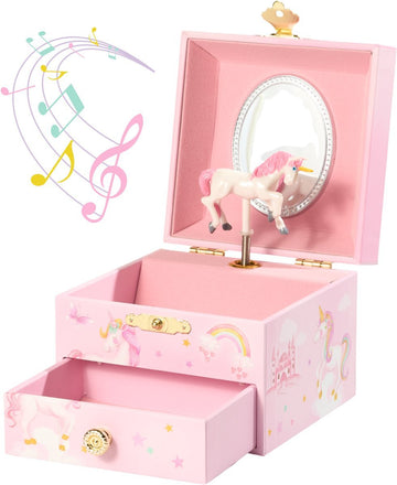 Unicorn Musical Jewelry Box with Drawer – Rainbow Design, Dancing Unicorn Figurine & Twinkle Star Melody – Gift for Girls