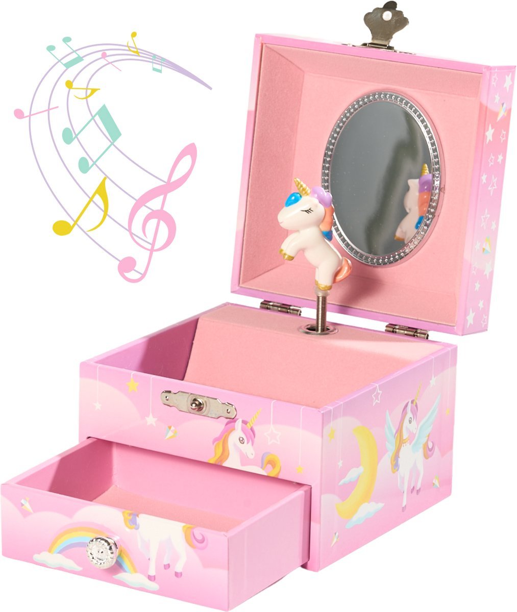 Magical Unicorn Musical Jewelry Box for Girls – Plays Twinkle Twinkle Little Star – Wooden Keepsake Box with Dancing Unicorn, Storage for Necklaces, Bracelets & Earrings – Perfect Birthday & Christmas Gift