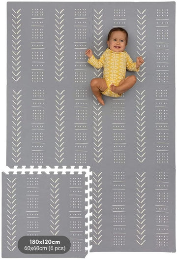 KinderNest Baby Play Mat – Soft Foam Puzzle Floor Mat with Edges, Gender-Neutral, Easy to Clean, Safe for Crawling & Playtime (120x180 cm, Grey)