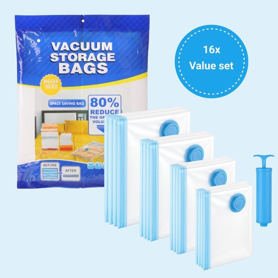 SpaceSaver Vacuum Storage Bags 16pc Value Pack – Save 80% Space with Pump