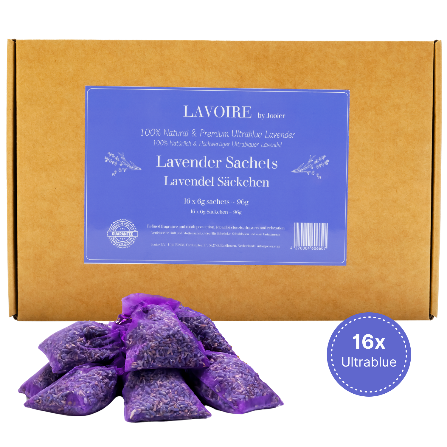 Lavoire Premium Lavender Sachets - Ultra Blue Grade (16 Pack, 96g)