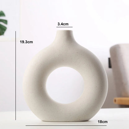 Violet Nordic Ceramic Vase Circular Donut Design White