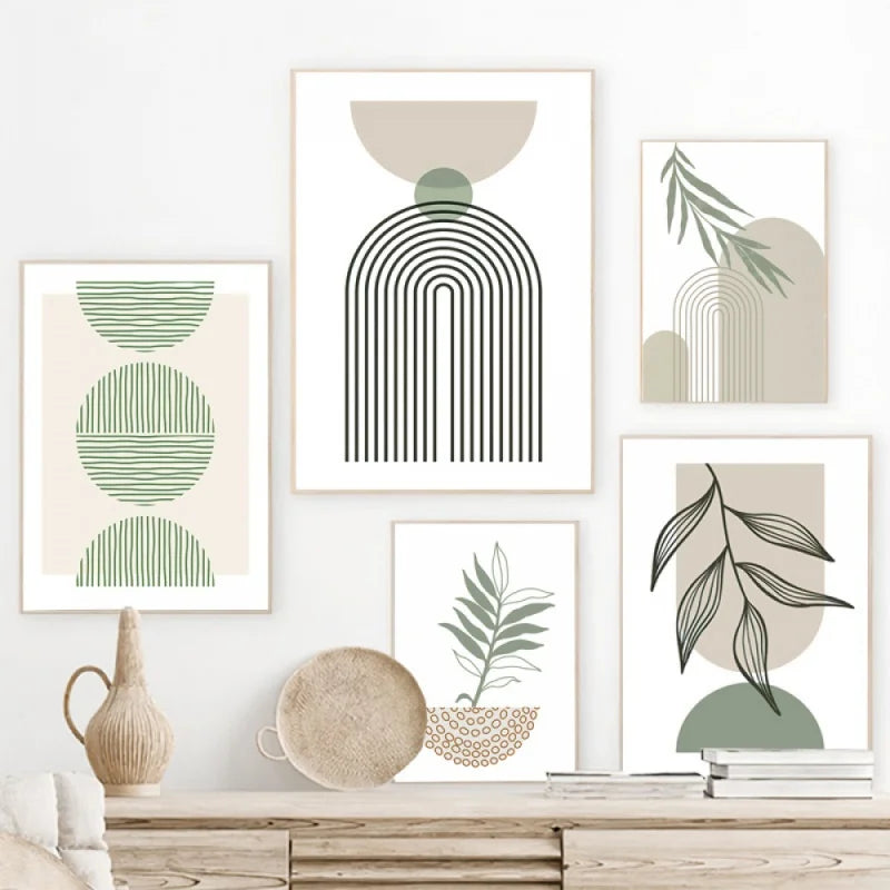 Zoe Nordic Minimalist Bohemian Style Wall Art Green Line