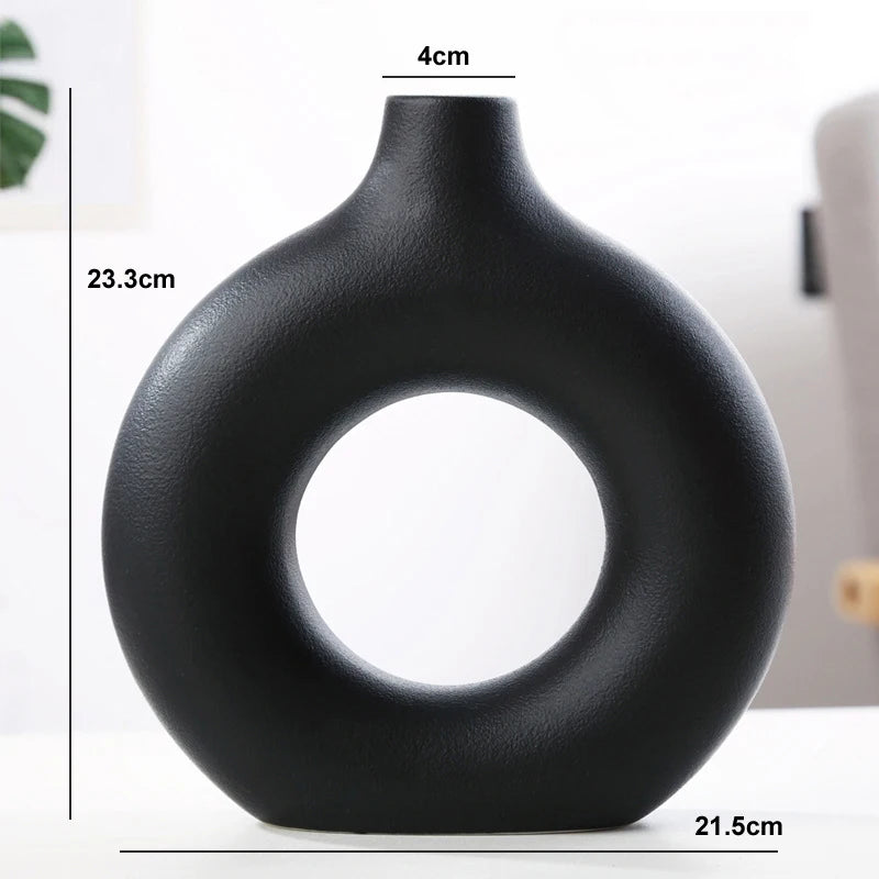 Violet Nordic Ceramic Vase Circular Donut Design Black