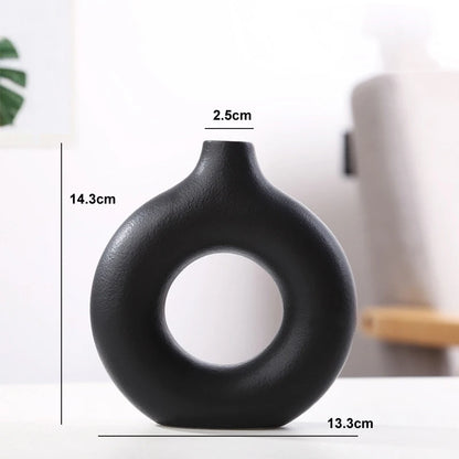 Violet Nordic Ceramic Vase Circular Donut Design Black