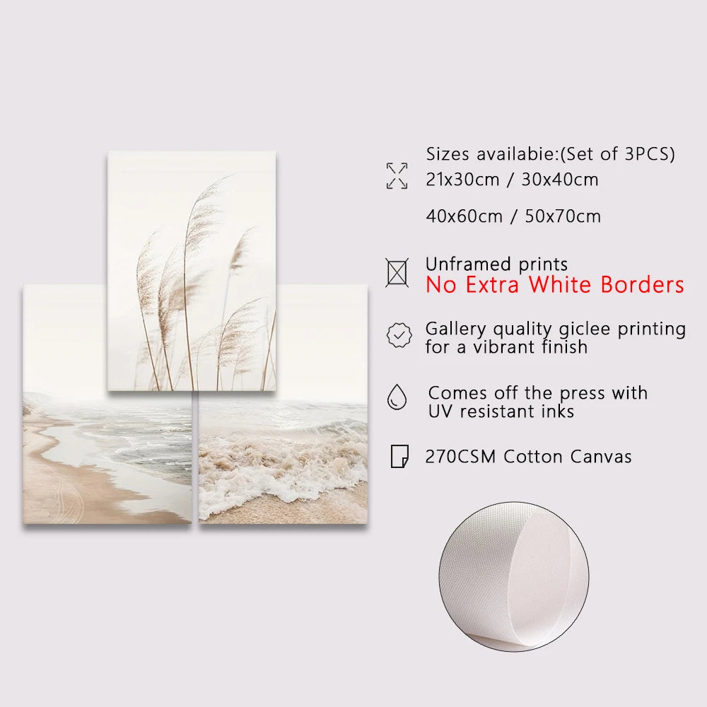 Hannah - Nordic Canvas Painting - White Seascape Botanical Grass