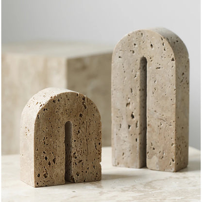 Ryan - Retro Natural Stone Bookend, 100% Natural Travertine