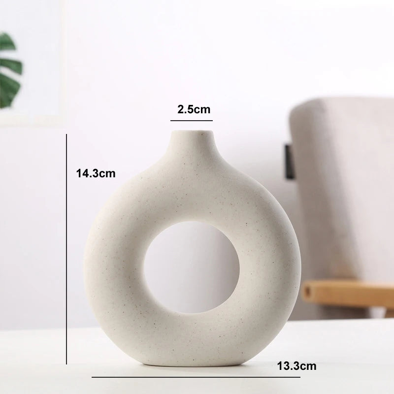 Violet Nordic Ceramic Vase Circular Donut Design White