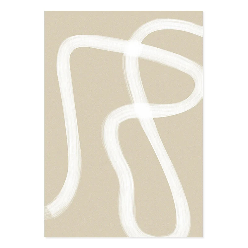 Adrian - Boho Abstract Wall Art Poster Print - Beige White Line Minimalist