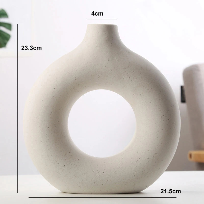 Violet Nordic Ceramic Vase Circular Donut Design White