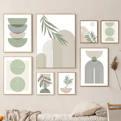 Zoe Nordic Minimalist Bohemian Style Wall Art Green Line