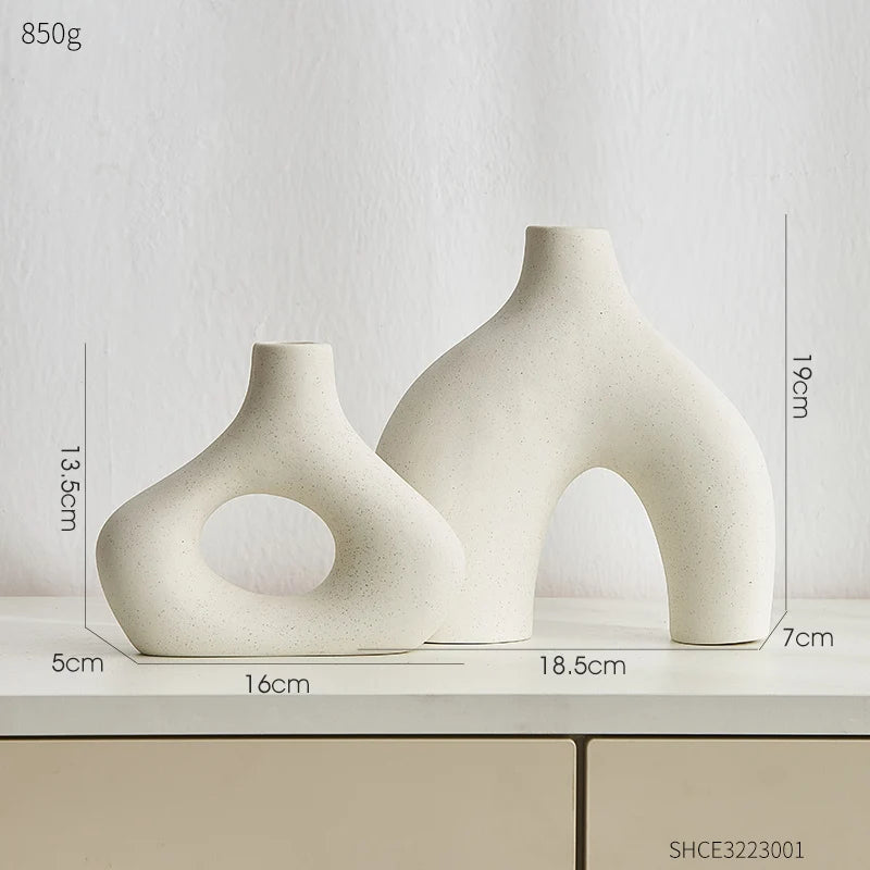 Fred - Frosted Ceramic Vase Nordic Style White, 2 Pieces