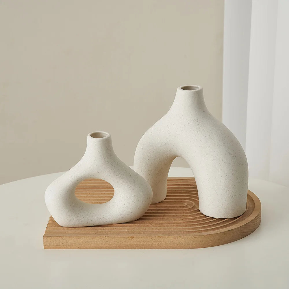 Fred - Frosted Ceramic Vase Nordic Style White, 2 Pieces