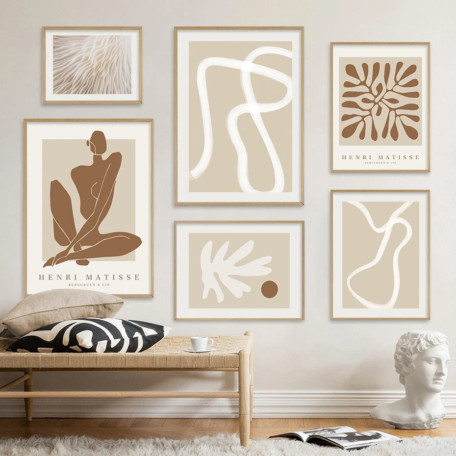 Adrian - Boho Abstract Wall Art Poster Print - Beige White Line Minimalist