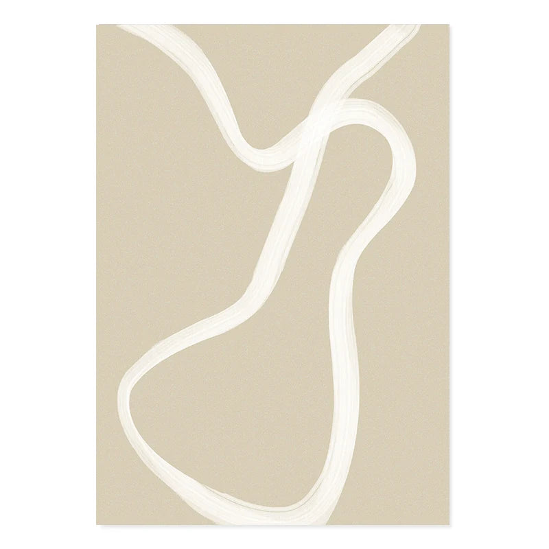 Adrian - Boho Abstract Wall Art Poster Print - Beige White Line Minimalist