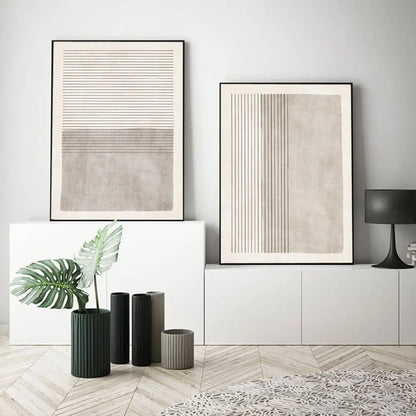 Naomi Nordic Canvas Printing - Abstract Beige Gray Minimalist Line - High-Quality Artwork