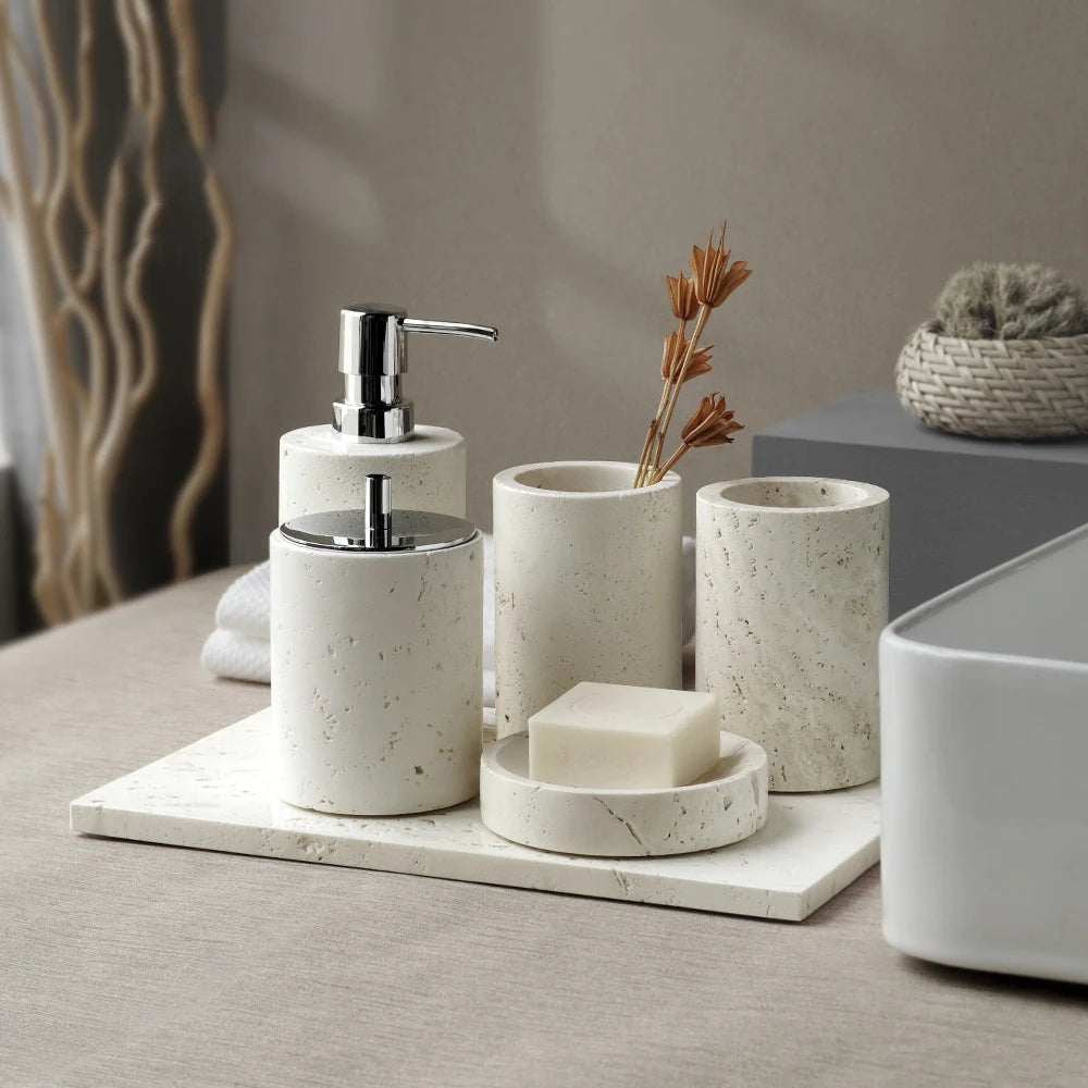 Ashley - Bathroom Accessories Set Natural Marble Stone