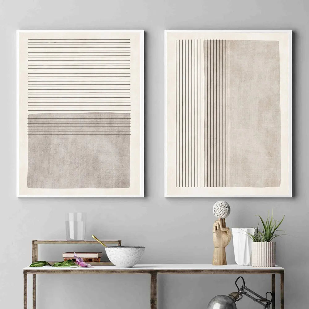 Naomi Nordic Canvas Printing - Abstract Beige Gray Minimalist Line - High-Quality Artwork