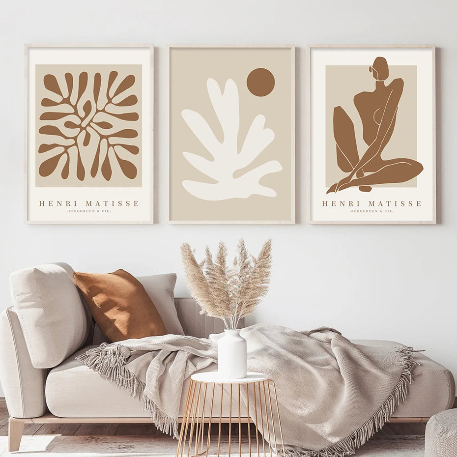 Adrian - Boho Abstract Wall Art Poster Print - Beige White Line Minimalist