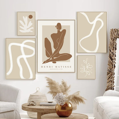 Adrian - Boho Abstract Wall Art Poster Print - Beige White Line Minimalist