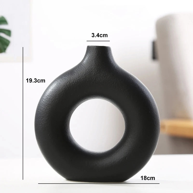 Violet Nordic Ceramic Vase Circular Donut Design Black