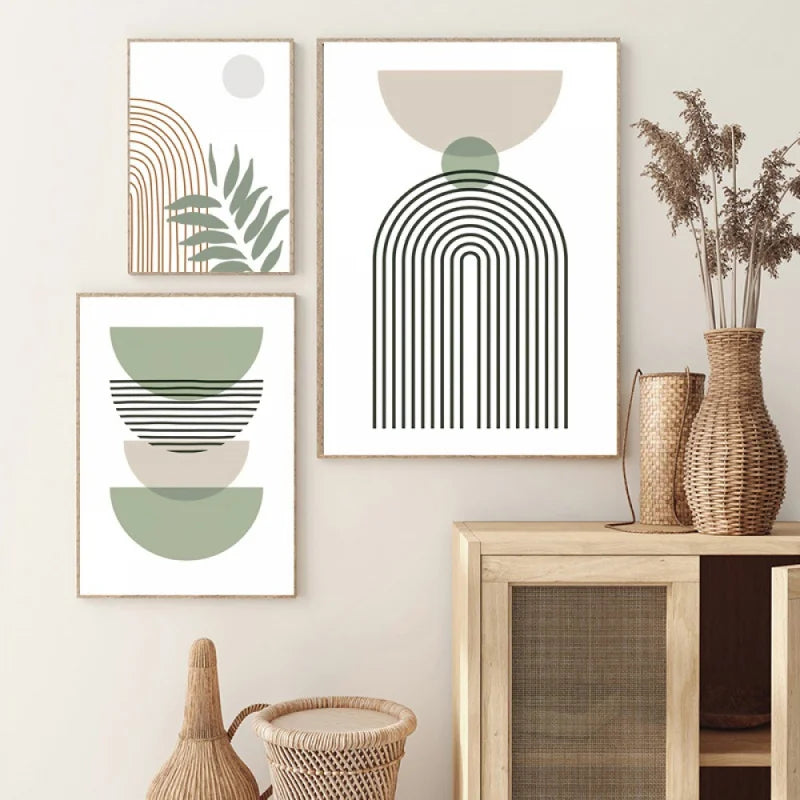 Zoe Nordic Minimalist Bohemian Style Wall Art Green Line