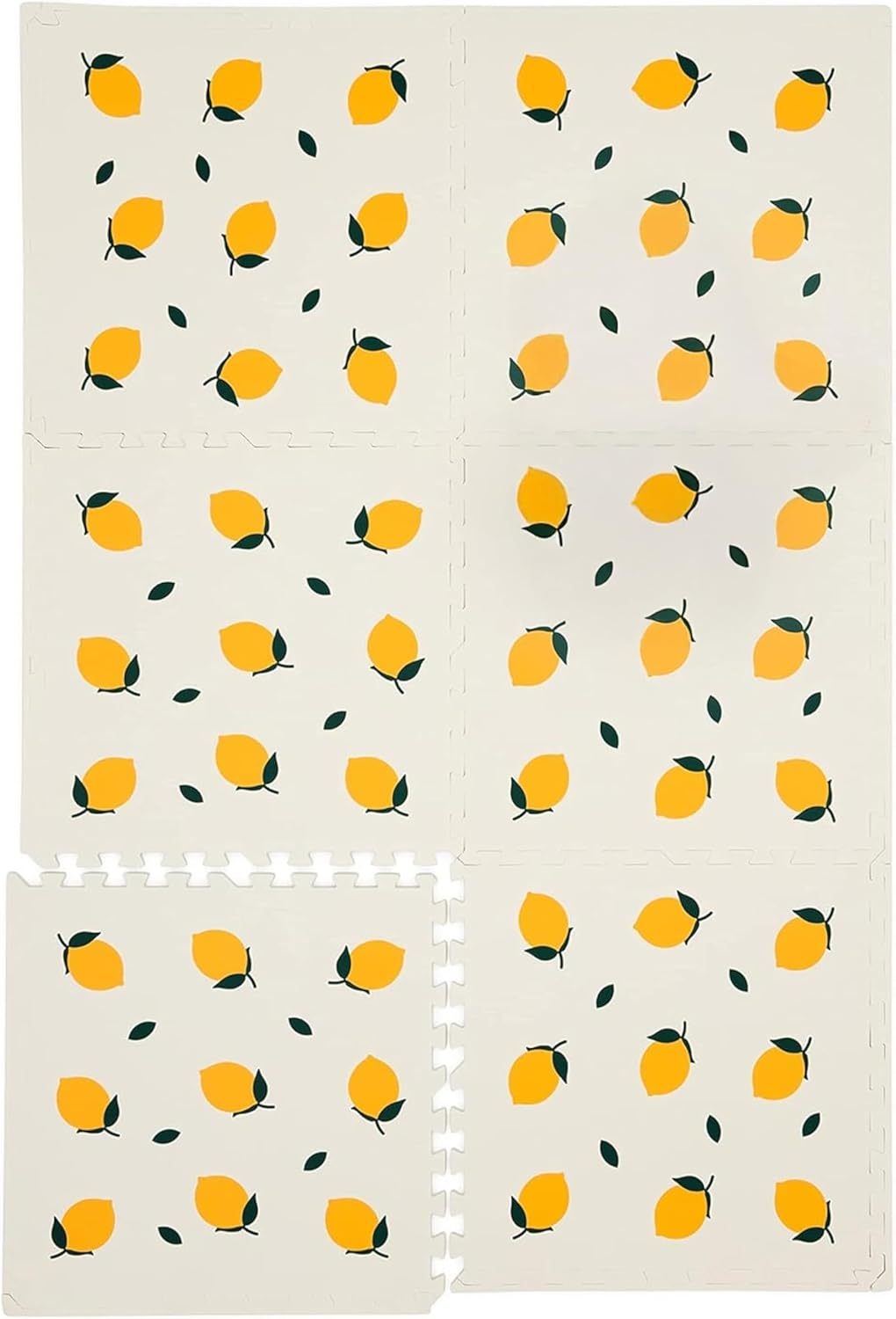 KinderNest Schuim Baby Speelmat - 6-delig, Getest Veilig, Antislip, Zacht & Waterdicht Kruipmat - Lemon Cream - 180x180 cm