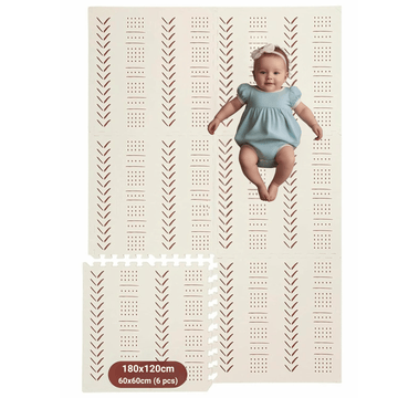 KinderNest Foam Baby Play Mat - 6-Piece, Tested Safe, Non-Slip, Soft & Waterproof Crawling Mat - Beige, 180x120 cm