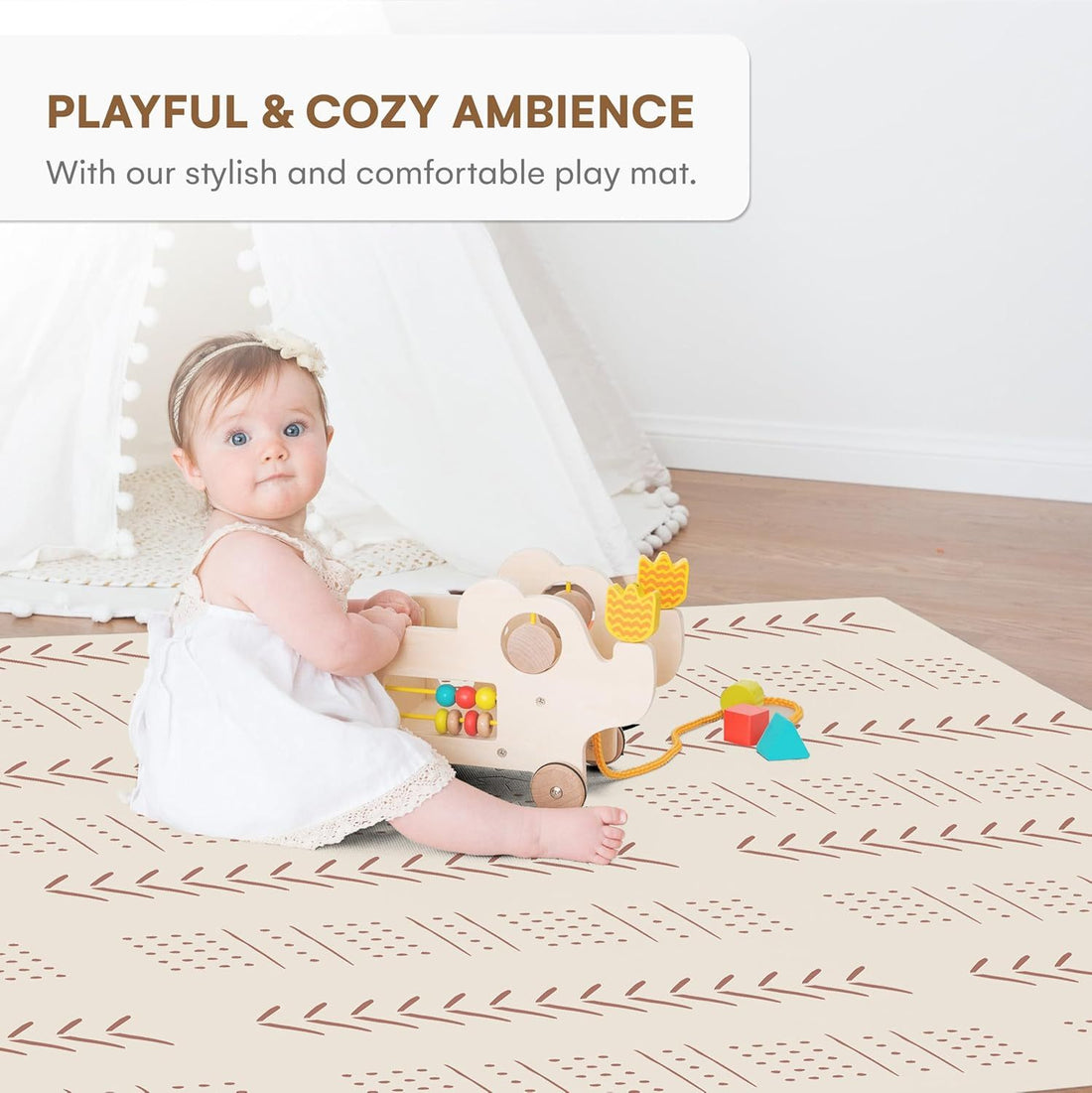 KinderNest Foam Baby Play Mat - 6-Piece, Tested Safe, Non-Slip, Soft & Waterproof Crawling Mat - Beige, 180x120 cm