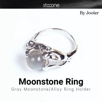 Stooone Moonstone Ring – Natural Crystal Jewelry – Handmade Adjustable Alloy Ring – Healing Stone for Women & Unique Gift