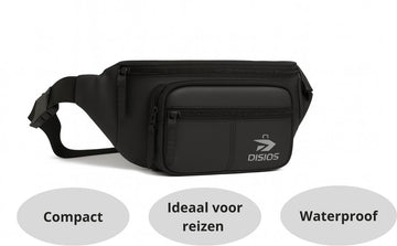 DIS10S Water-Resistant Unisex Travel Hip Bag – Lightweight Money Belt with Adjustable Strap, Secure Zippered Compartments for Passport, Phone, and Valuables – Black