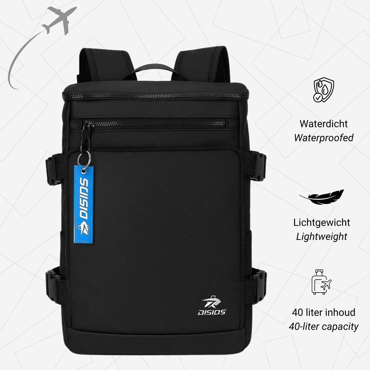 DIS10S 40L Hand Luggage Backpack – Water-Resistant Cabin Bag with Shoe Compartment | Airline-Approved Carry-On Travel Backpack for Men & Women